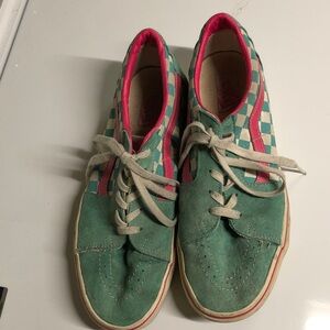 Vans Teal blue checker with pink stripe